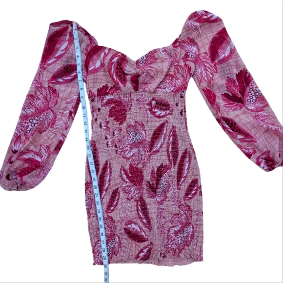 Guess Pink Floral Mini Dress XS Stretchy Open Neck Blouson Sleeves Y2K Prom - Picture 5 of 11